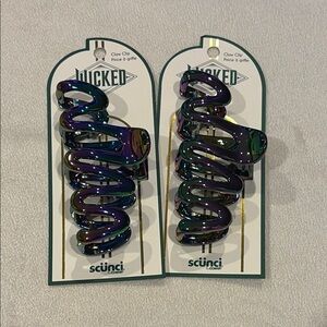 2 x Conair Scunci Wicked Iridescent Green Elphaba Claw Clips Set